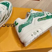 Louis Vuitton LV Unisex Trainer Sneaker Green Printed Calf Leather Rubber Outsole Monogram Flowers (11)