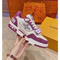 Louis Vuitton LV Unisex Trainer Sneaker Purple Monogram Denim Rubber Outsole Monogram Flower (1)