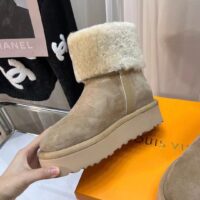 Louis Vuitton LV Women Aspen Platform Ankle Boot Beige Suede Calf Leather Shearling (19)