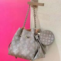 Louis Vuitton LV Women Bella Bucket Bag Gray Mahina Perforated Calfskin Leather Microfiber Lining (10)