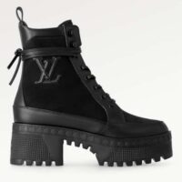 Louis Vuitton LV Women Laureate Platform Desert Boot Black Textile Leather Laces Treaded Rubber (5)