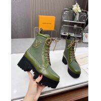 Louis Vuitton LV Women Laureate Platform Desert Boot Khaki Green Textile Leather Laces Treaded Rubber (2)