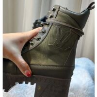 Louis Vuitton LV Women Laureate Platform Desert Boot Khaki Green Textile Leather Laces Treaded Rubber (2)