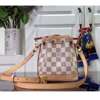 Louis Vuitton LV Women Nano Noé Bucket Bag Dragon Fruit Pink Damier Azur Coated Canvas (5)