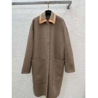 Louis Vuitton Women LV Removable Collar Double Face Coat Wool Silk Ficelle Foncée Brown Regular Fit (8)